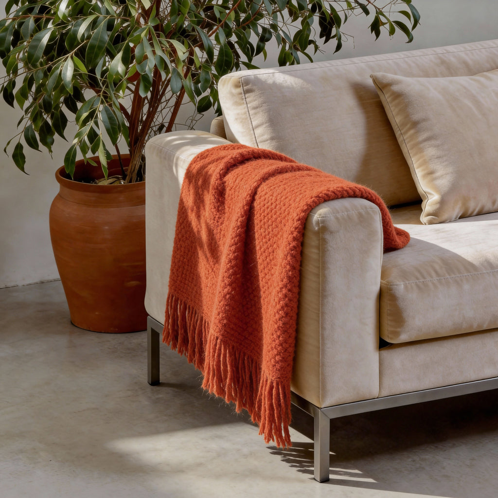 Knitted Blanket, Burnt Orange