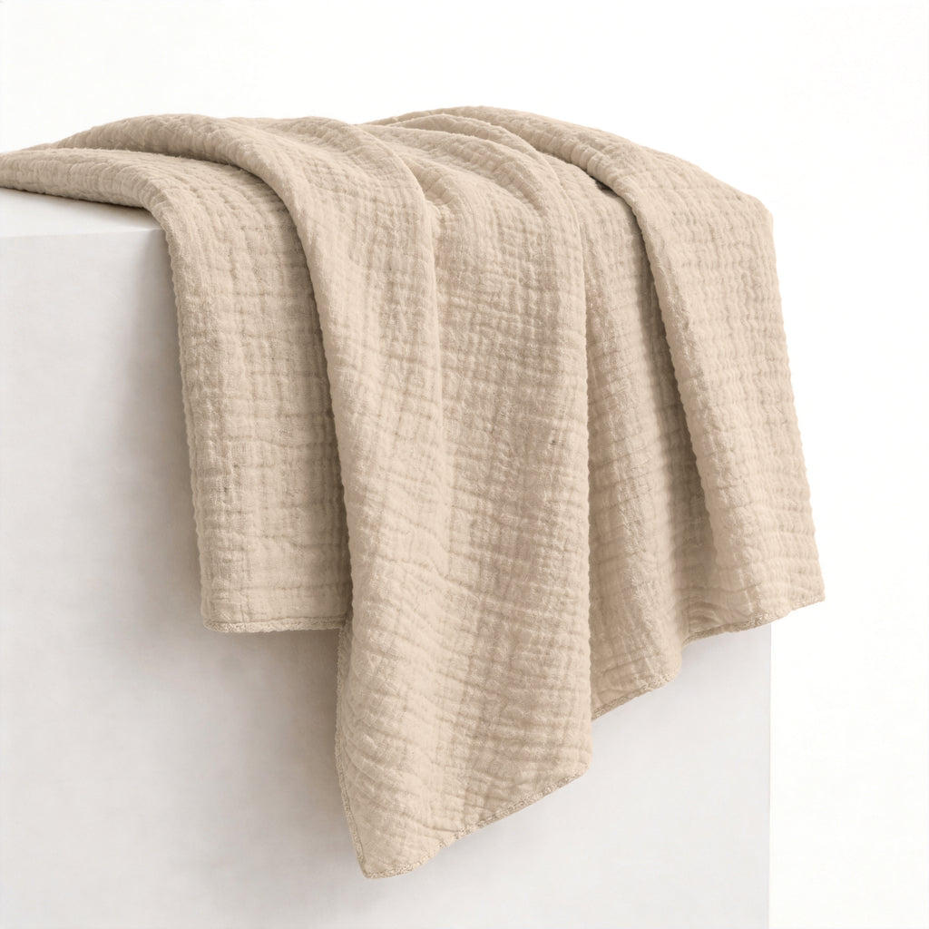Verbier Cotton Blanket, Pale Apricot