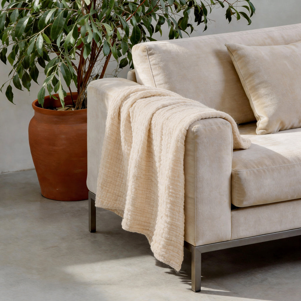 Verbier Cotton Blanket, Pale Apricot