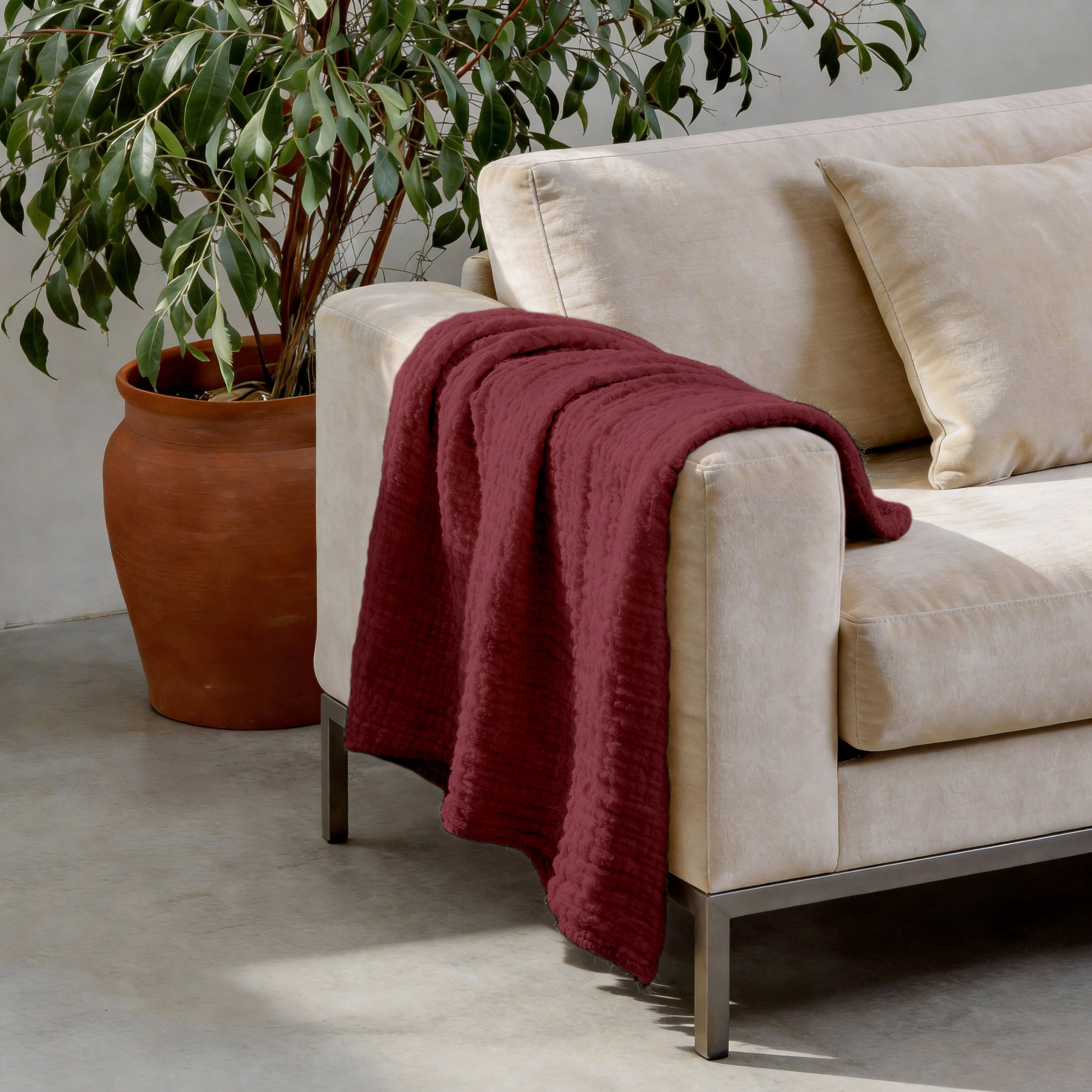 Verbier Cotton Blanket, Burgundy